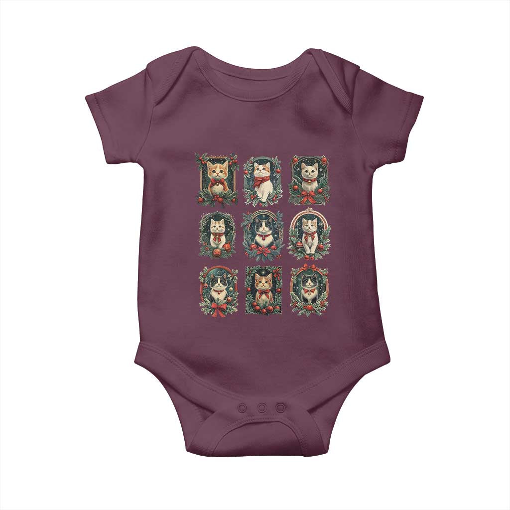 Christmas Cat Baby Onesie Vintage Kitten Victorian Holly Wreath TS09 Maroon Print Your Wear