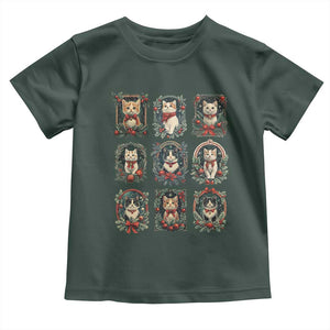 Christmas Cat Baby Shirt Vintage Kitten Victorian Holly Wreath TS09 Dark Forest Green Print Your Wear