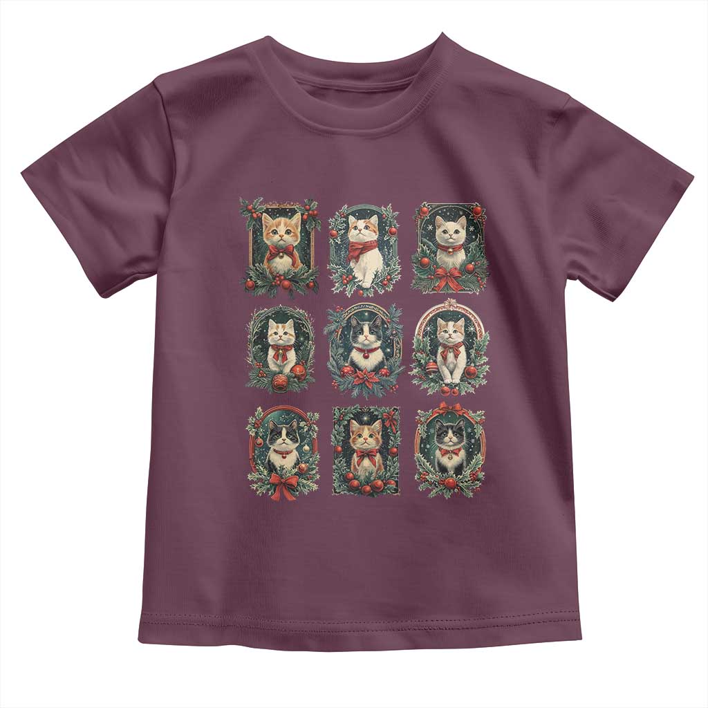 Christmas Cat Baby Shirt Vintage Kitten Victorian Holly Wreath TS09 Maroon Print Your Wear