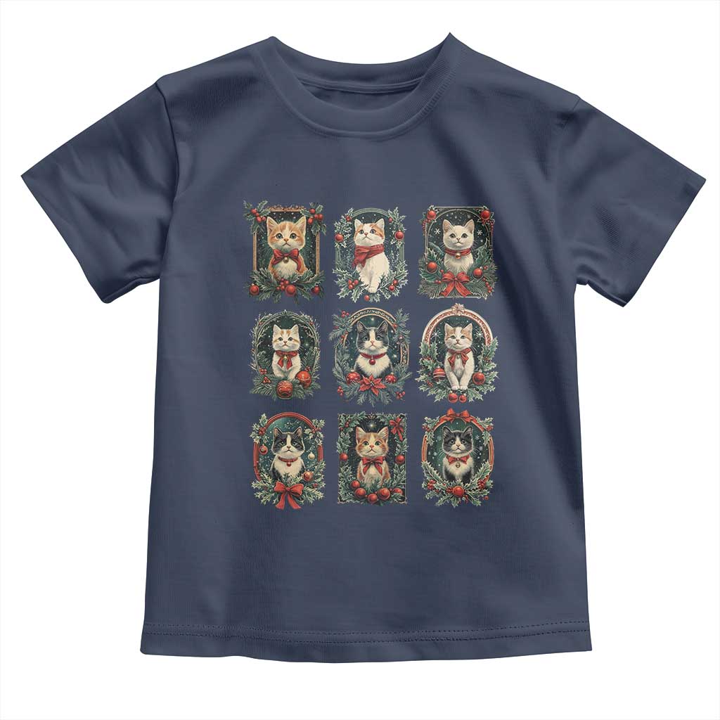 Christmas Cat Baby Shirt Vintage Kitten Victorian Holly Wreath TS09 Navy Print Your Wear