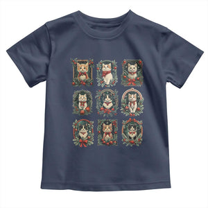 Christmas Cat Baby Shirt Vintage Kitten Victorian Holly Wreath TS09 Navy Print Your Wear