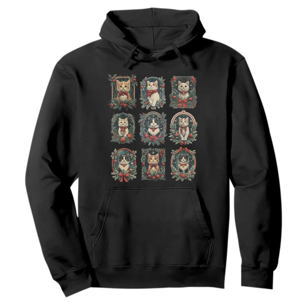 Christmas Cat Hoodie Vintage Kitten Victorian Holly Wreath TS09 Black Print Your Wear