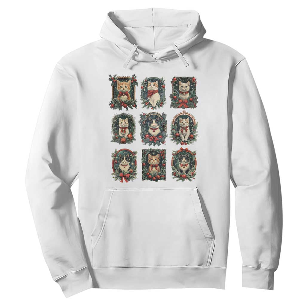 Christmas Cat Hoodie Vintage Kitten Victorian Holly Wreath TS09 White Print Your Wear