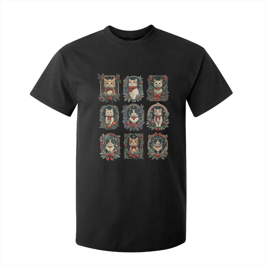 Christmas Cat T Shirt For Kid Vintage Kitten Victorian Holly Wreath TS09 Black Print Your Wear