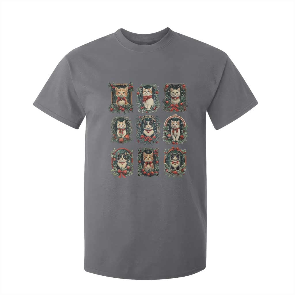 Christmas Cat T Shirt For Kid Vintage Kitten Victorian Holly Wreath TS09 Charcoal Print Your Wear