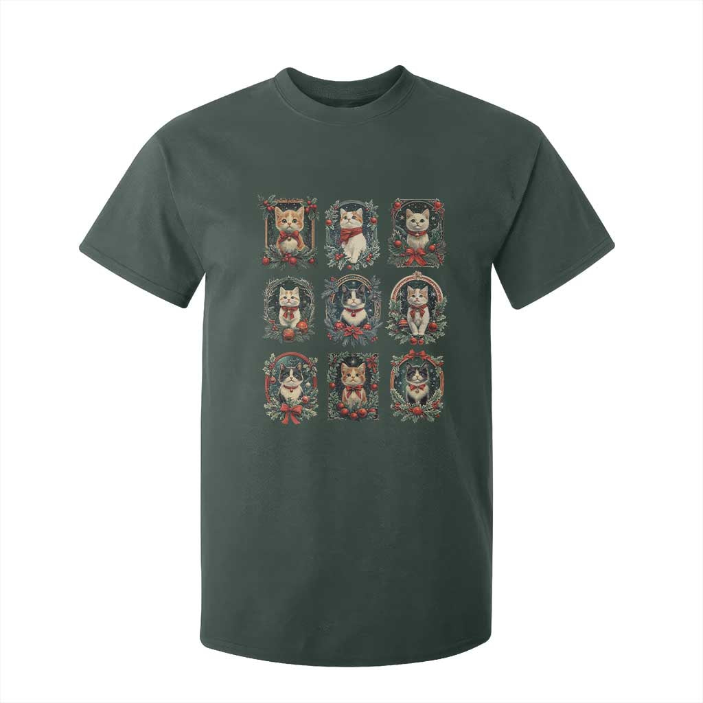 Christmas Cat T Shirt For Kid Vintage Kitten Victorian Holly Wreath TS09 Dark Forest Green Print Your Wear
