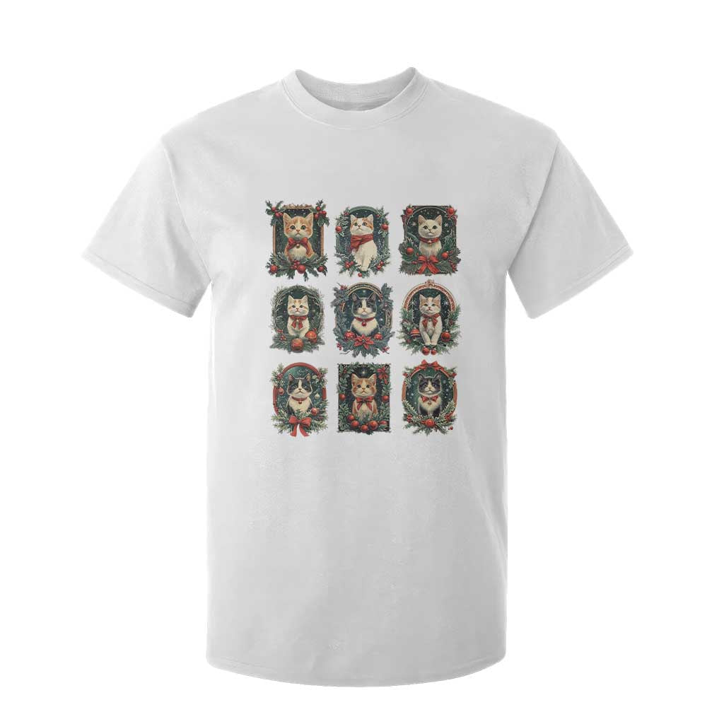 Christmas Cat T Shirt For Kid Vintage Kitten Victorian Holly Wreath TS09 White Print Your Wear