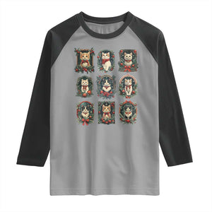 Christmas Cat Raglan Shirt Vintage Kitten Victorian Holly Wreath TS09 Sport Gray Black Print Your Wear