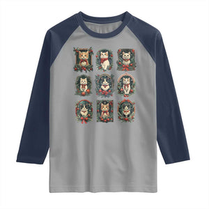 Christmas Cat Raglan Shirt Vintage Kitten Victorian Holly Wreath TS09 Sport Gray Navy Print Your Wear