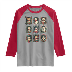 Christmas Cat Raglan Shirt Vintage Kitten Victorian Holly Wreath TS09 Sport Gray Red Print Your Wear