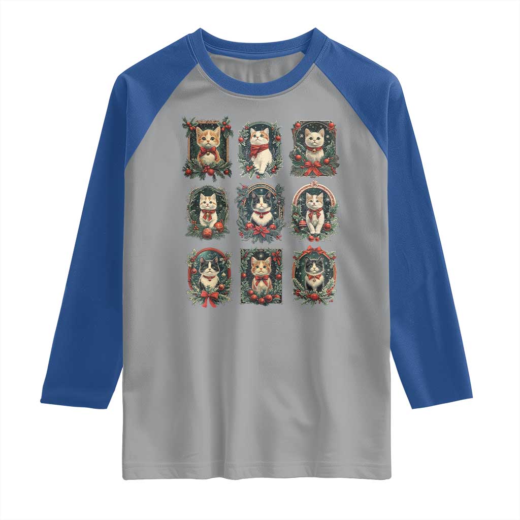 Christmas Cat Raglan Shirt Vintage Kitten Victorian Holly Wreath TS09 Sport Gray Royal Print Your Wear