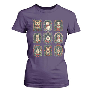 Christmas Cat T Shirt For Women Vintage Kitten Victorian Holly Wreath TS09 Purple Print Your Wear
