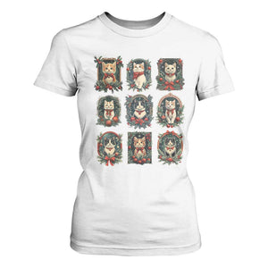 Christmas Cat T Shirt For Women Vintage Kitten Victorian Holly Wreath TS09 White Print Your Wear