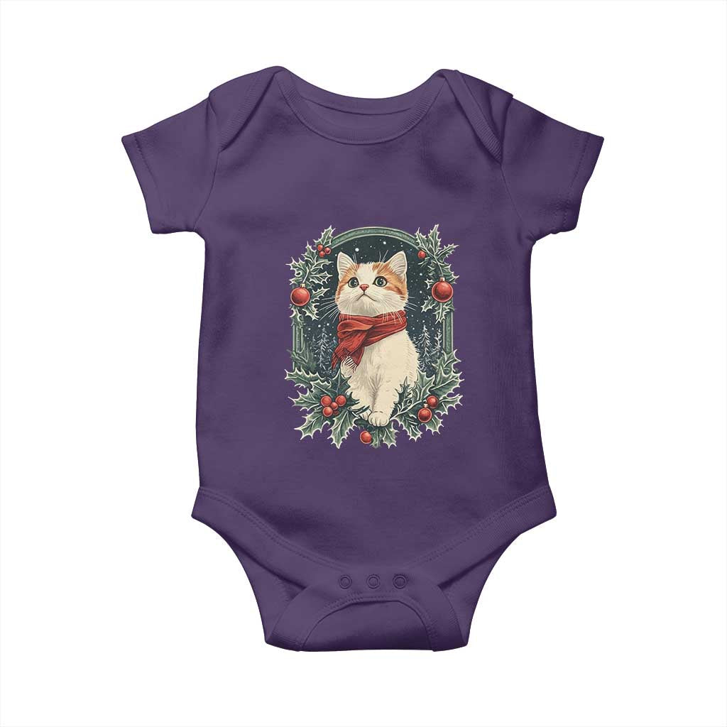 Christmas Cat Baby Onesie Vintage Kitten Victorian Royal Holly TS09 Purple Print Your Wear