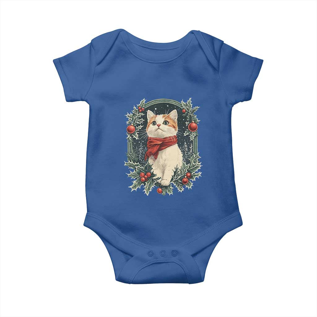 Christmas Cat Baby Onesie Vintage Kitten Victorian Royal Holly TS09 Royal Blue Print Your Wear