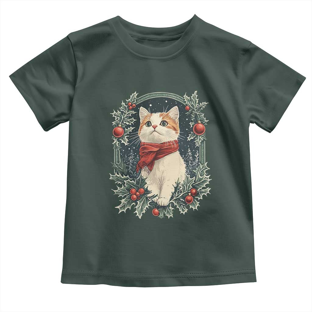 Christmas Cat Baby Shirt Vintage Kitten Victorian Royal Holly TS09 Dark Forest Green Print Your Wear