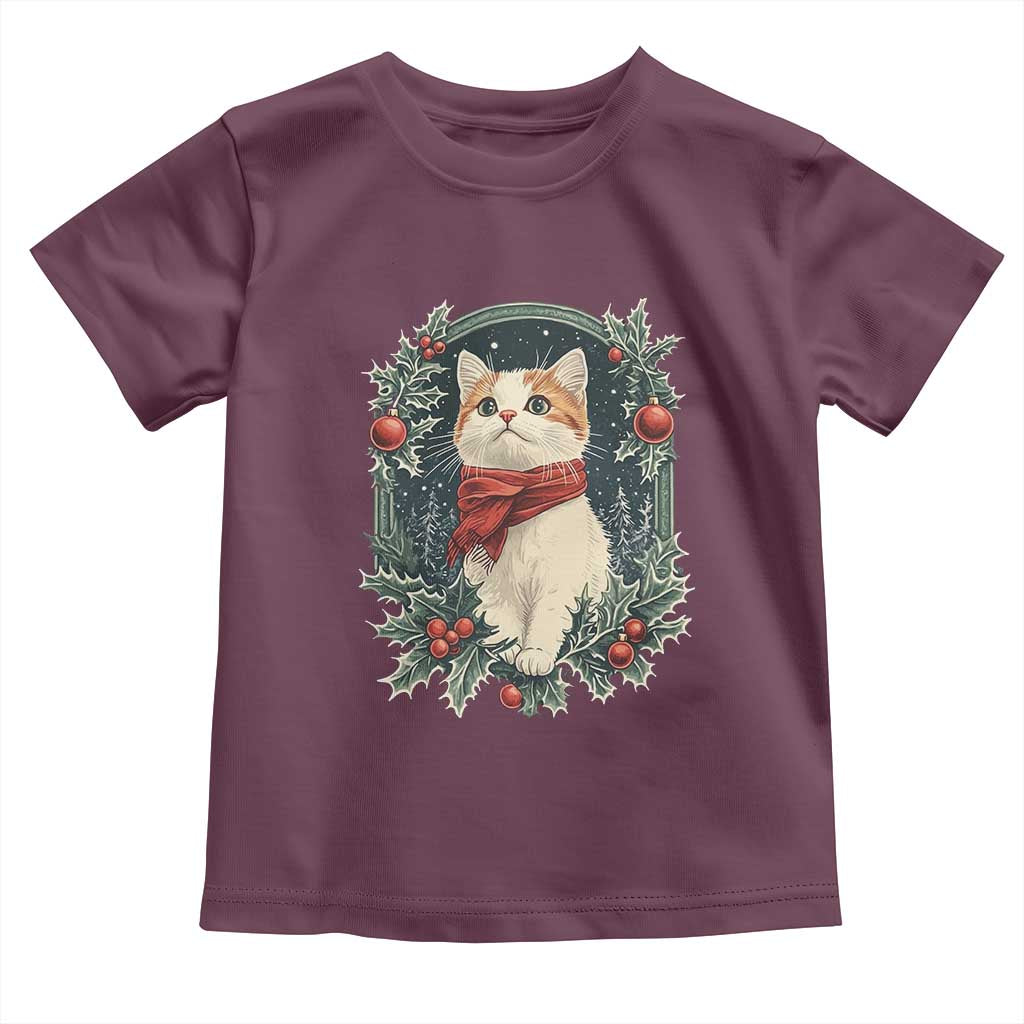 Christmas Cat Baby Shirt Vintage Kitten Victorian Royal Holly TS09 Maroon Print Your Wear