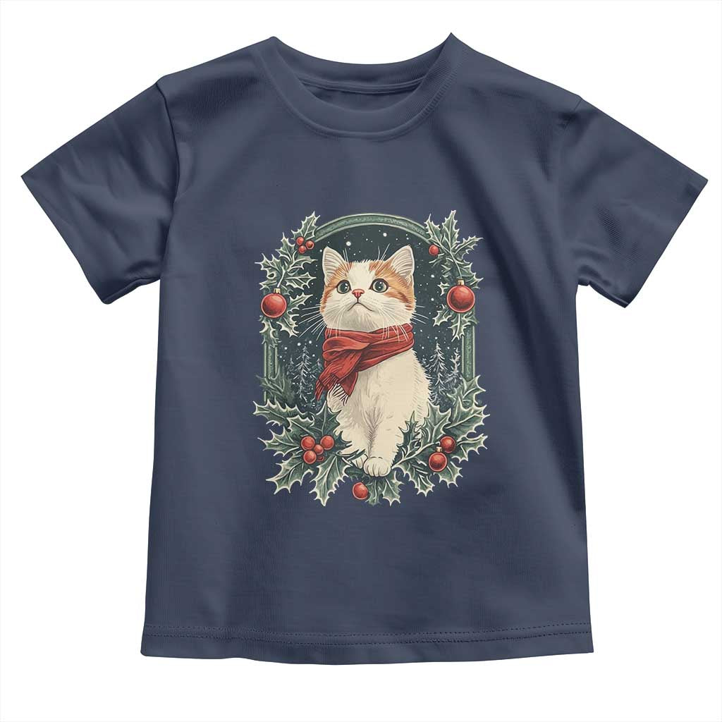Christmas Cat Baby Shirt Vintage Kitten Victorian Royal Holly TS09 Navy Print Your Wear