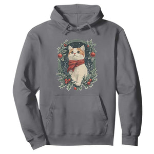 Christmas Cat Hoodie Vintage Kitten Victorian Royal Holly TS09 Charcoal Print Your Wear