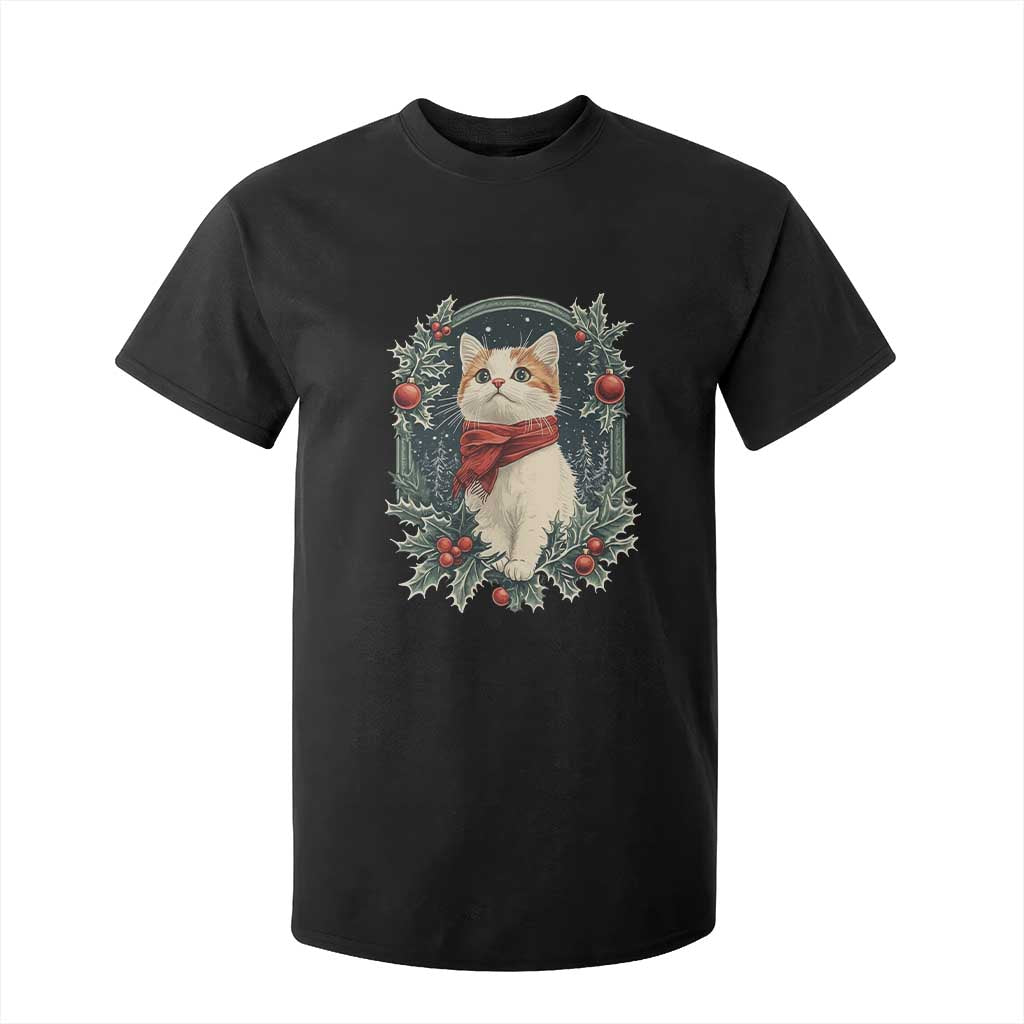 Christmas Cat T Shirt For Kid Vintage Kitten Victorian Royal Holly TS09 Black Print Your Wear