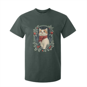 Christmas Cat T Shirt For Kid Vintage Kitten Victorian Royal Holly TS09 Dark Forest Green Print Your Wear