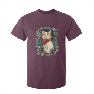 Christmas Cat T Shirt For Kid Vintage Kitten Victorian Royal Holly TS09 Maroon Print Your Wear