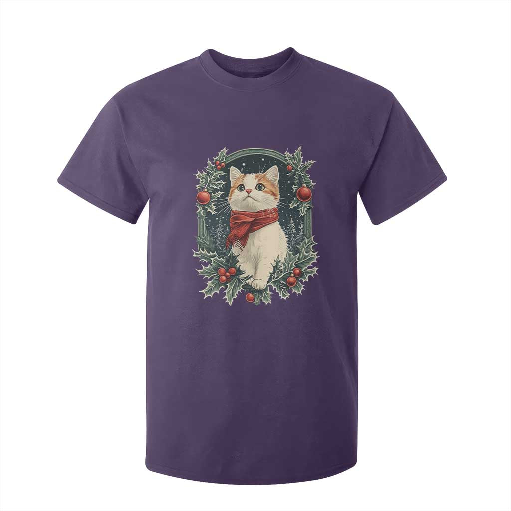 Christmas Cat T Shirt For Kid Vintage Kitten Victorian Royal Holly TS09 Purple Print Your Wear