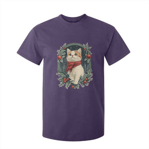 Christmas Cat T Shirt For Kid Vintage Kitten Victorian Royal Holly TS09 Purple Print Your Wear