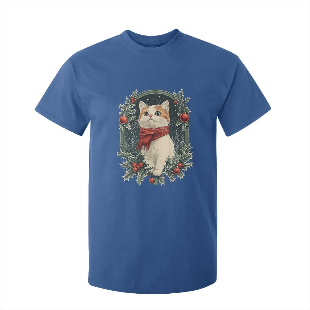 Christmas Cat T Shirt For Kid Vintage Kitten Victorian Royal Holly TS09 Royal Blue Print Your Wear