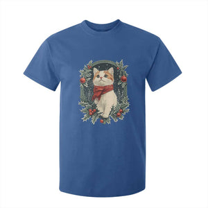 Christmas Cat T Shirt For Kid Vintage Kitten Victorian Royal Holly TS09 Royal Blue Print Your Wear
