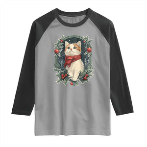 Christmas Cat Raglan Shirt Vintage Kitten Victorian Royal Holly TS09 Sport Gray Black Print Your Wear
