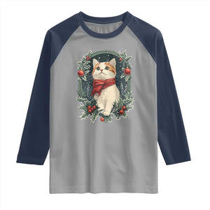 Christmas Cat Raglan Shirt Vintage Kitten Victorian Royal Holly TS09 Sport Gray Navy Print Your Wear