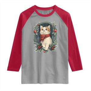 Christmas Cat Raglan Shirt Vintage Kitten Victorian Royal Holly TS09 Sport Gray Red Print Your Wear