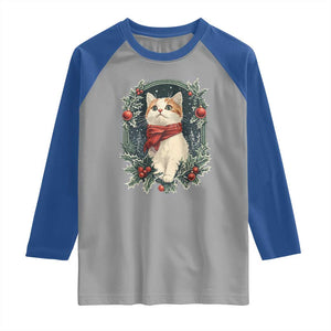 Christmas Cat Raglan Shirt Vintage Kitten Victorian Royal Holly TS09 Sport Gray Royal Print Your Wear