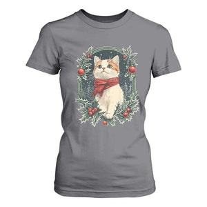Christmas Cat T Shirt For Women Vintage Kitten Victorian Royal Holly TS09 Charcoal Print Your Wear
