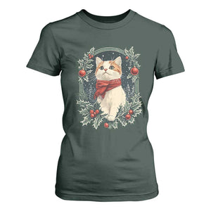 Christmas Cat T Shirt For Women Vintage Kitten Victorian Royal Holly TS09 Dark Forest Green Print Your Wear
