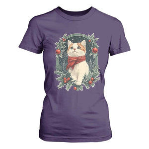 Christmas Cat T Shirt For Women Vintage Kitten Victorian Royal Holly TS09 Purple Print Your Wear