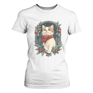 Christmas Cat T Shirt For Women Vintage Kitten Victorian Royal Holly TS09 White Print Your Wear