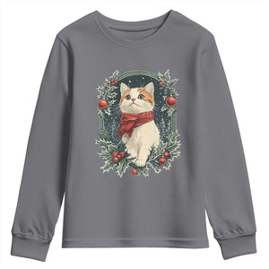 Christmas Cat Youth Sweatshirt Vintage Kitten Victorian Royal Holly TS09 Charcoal Print Your Wear