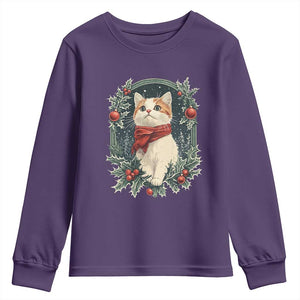 Christmas Cat Youth Sweatshirt Vintage Kitten Victorian Royal Holly TS09 Purple Print Your Wear