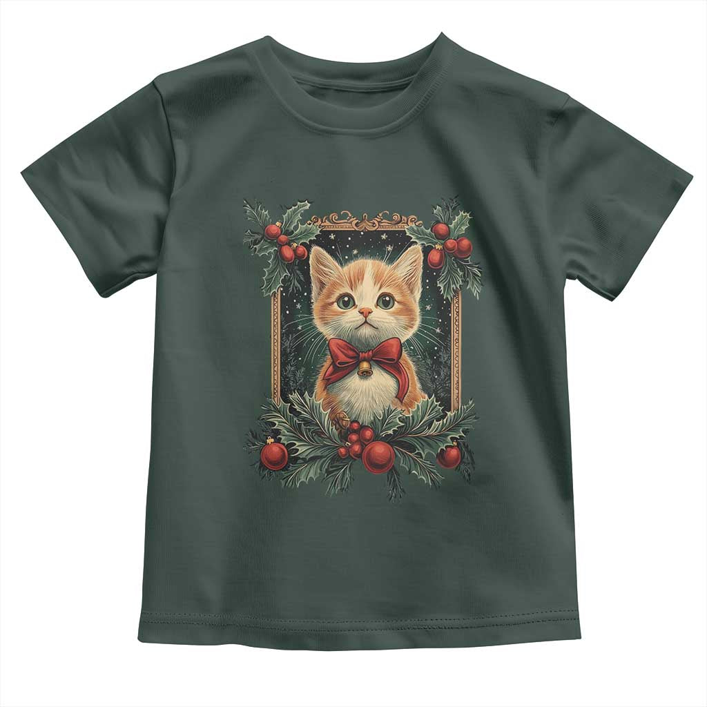 Christmas Cat Baby Shirt Vintage Kitten Royal Victorian Holly Wreath TS09 Dark Forest Green Print Your Wear