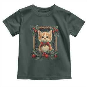Christmas Cat Baby Shirt Vintage Kitten Royal Victorian Holly Wreath TS09 Dark Forest Green Print Your Wear