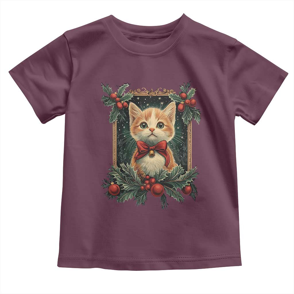 Christmas Cat Baby Shirt Vintage Kitten Royal Victorian Holly Wreath TS09 Maroon Print Your Wear