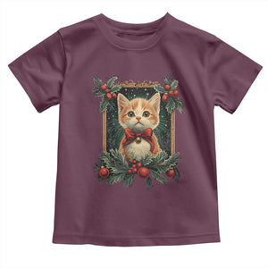 Christmas Cat Baby Shirt Vintage Kitten Royal Victorian Holly Wreath TS09 Maroon Print Your Wear