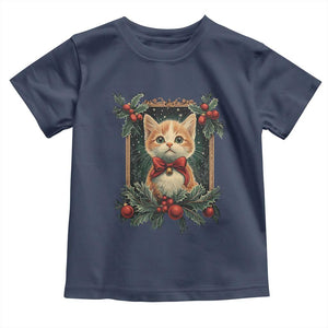 Christmas Cat Baby Shirt Vintage Kitten Royal Victorian Holly Wreath TS09 Navy Print Your Wear