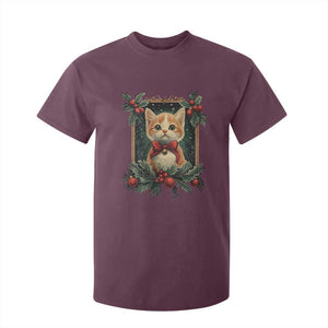 Christmas Cat T Shirt For Kid Vintage Kitten Royal Victorian Holly Wreath TS09 Maroon Print Your Wear
