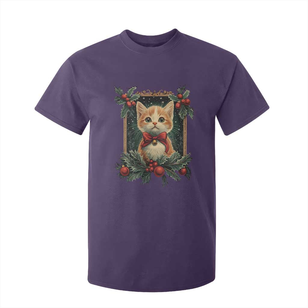 Christmas Cat T Shirt For Kid Vintage Kitten Royal Victorian Holly Wreath TS09 Purple Print Your Wear