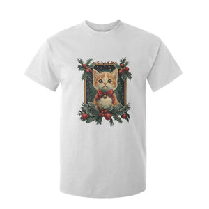 Christmas Cat T Shirt For Kid Vintage Kitten Royal Victorian Holly Wreath TS09 White Print Your Wear