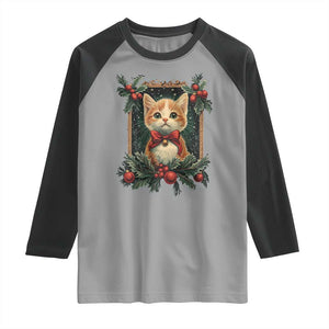 Christmas Cat Raglan Shirt Vintage Kitten Royal Victorian Holly Wreath TS09 Sport Gray Black Print Your Wear