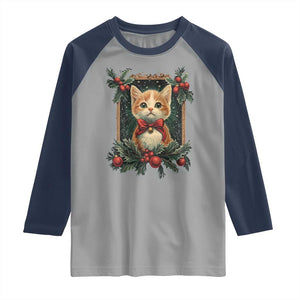 Christmas Cat Raglan Shirt Vintage Kitten Royal Victorian Holly Wreath TS09 Sport Gray Navy Print Your Wear